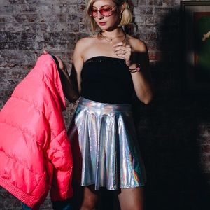 Modern Holographic Chrome Skater Raver Skirt